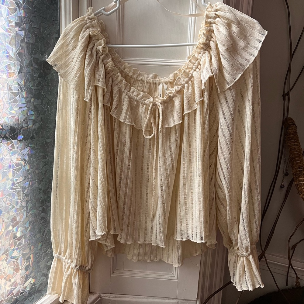 Anthropologie Cream Ruffle Peasant Blouse